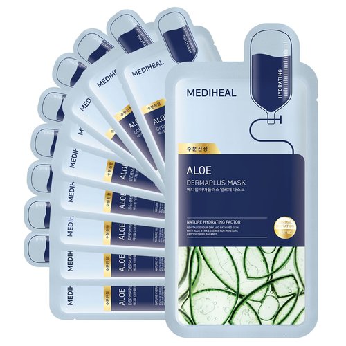 Mediheal Dermaplus Aloe Mask - Daily Vegan Hydrating Sheet Mask with Panthenol & Hyaluron | 10 Counts