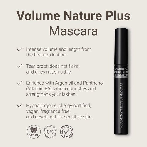 Sandstone Scandinavia Volume Nature Plus - Hypoallergenic Mascara for Sensitive Eyes | Smudgeproof & Lengthening, Vegan, Non-Toxic