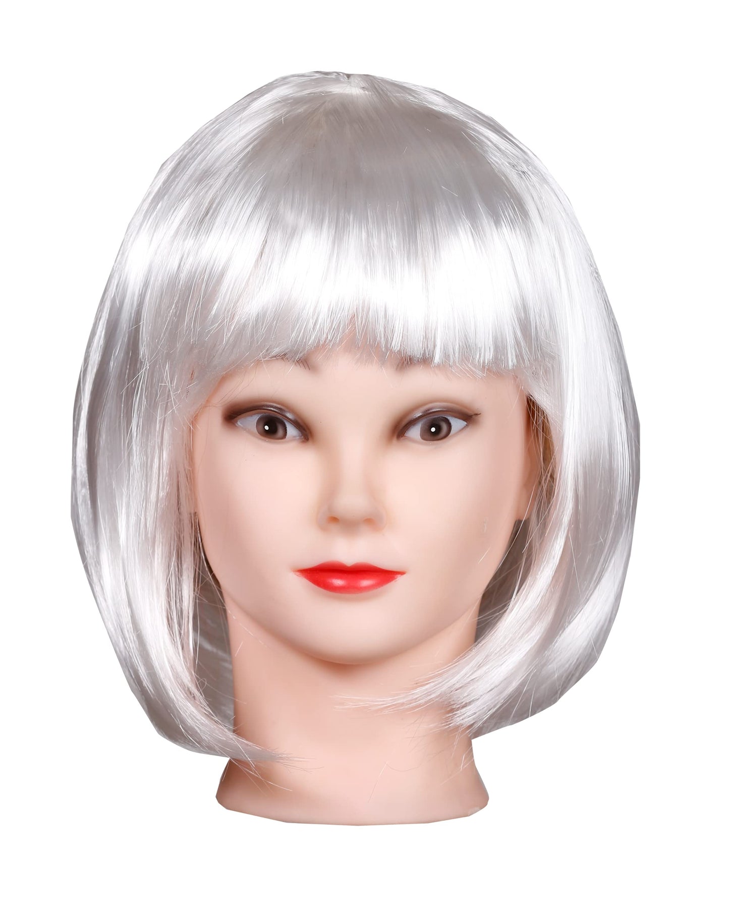 Matissa Short Straight 10" Bob Wig with Bangs Synthetic Fancy Dress Costume Halloween Party (White)