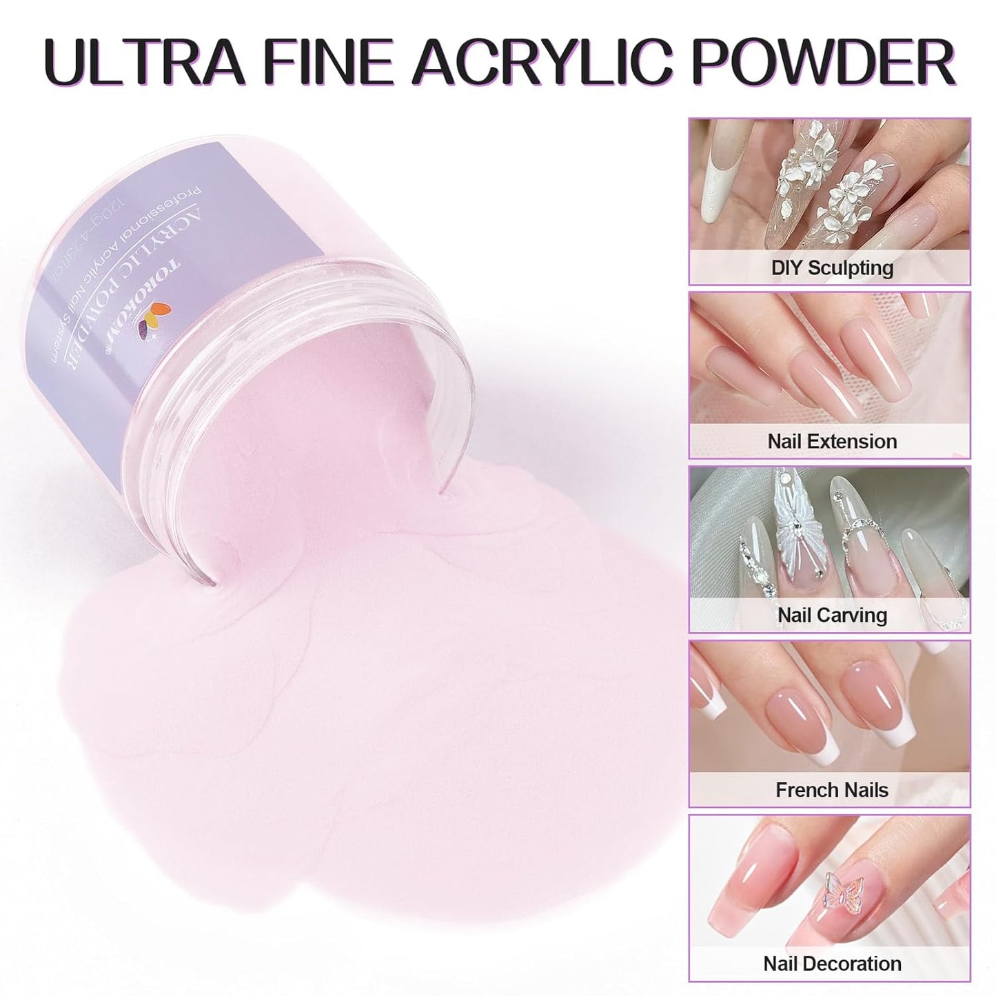 TOROKOM Pink Acrylic Powder - Self-Leveling Dip Powder for Nails | Long-Lasting, 120g/4.23oz
