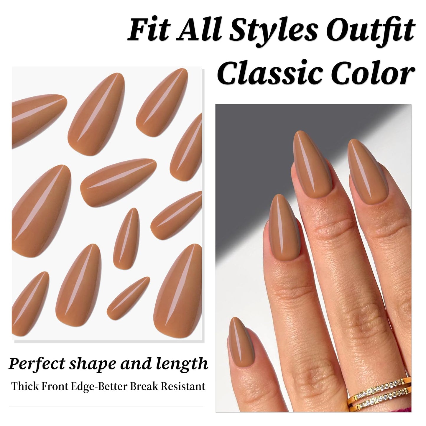Lifextol 240PC Coffee Almond Press on Nails Medium Fake Nails Press ons, False Acrylic Nails Press on Nails Almond Glue on Nails Artificial Nail Tips Fingernails Stick on Nails with Glue&Adhesive Tabs