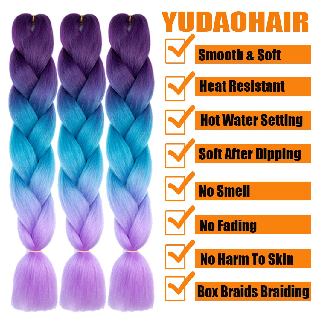 YUDAOHAIR 3 Pcs/Lot Braiding Hair Extensions for Women High Temperature Synthetic Ombre Jumbo Braids Hair for Twist Crochet Braiding Hair (24 Inch, blue-white-hot pink)