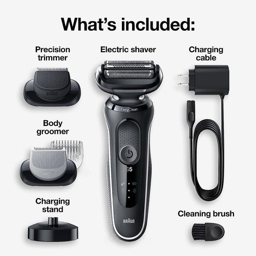 Braun Electric Razor - Waterproof Foil Shaver Series 5 5050cs | Wet & Dry Shave with Beard Trimmer & Charging Stand - Blue