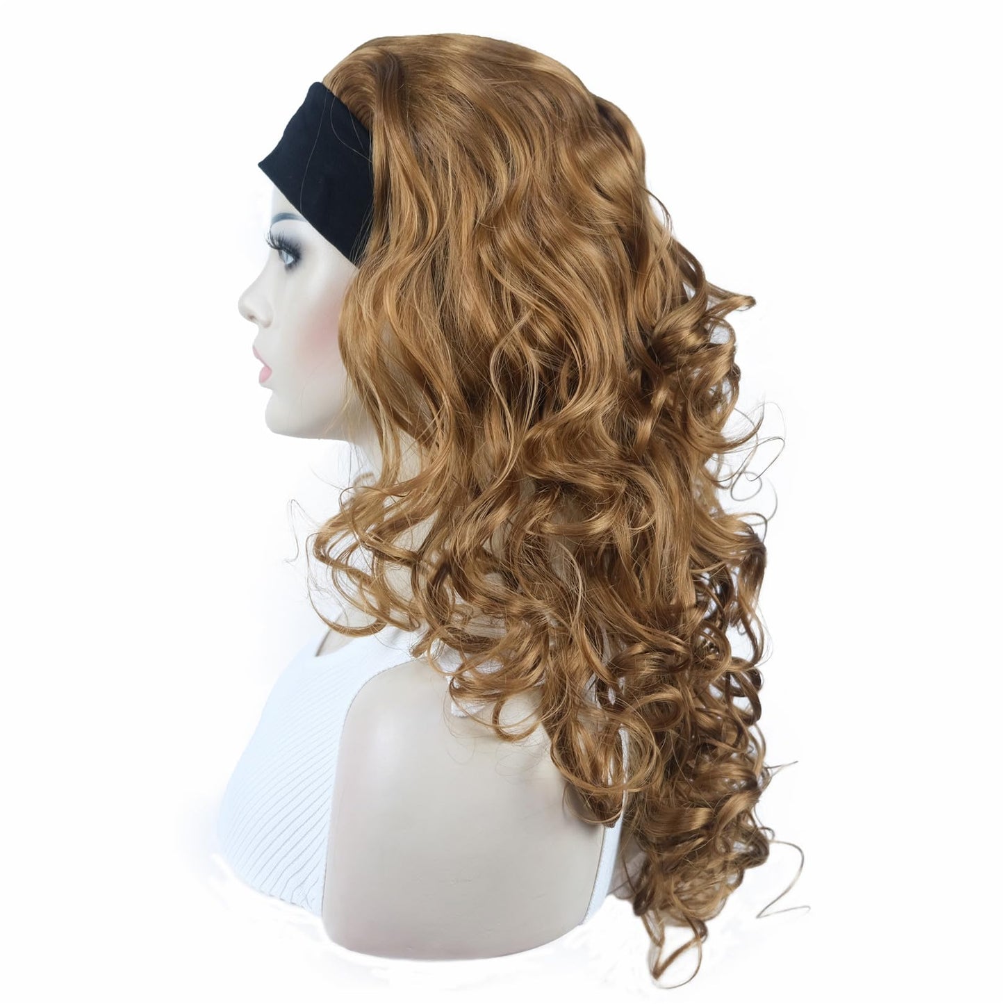 Aimole Long 22" Curly 3/4 Women Wigs With Headband Soft Layered Wig Heat Resisting Fiber Synthetic Hair (27 Strawberry Blonde)