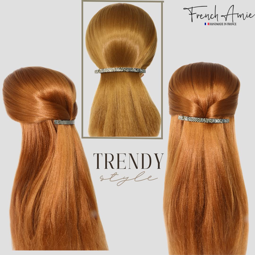 French Amie Long and Thin Opera Large 4" Handmade Celluloid Hair Barrette French Hair Clip for Girls Strong Hold Hair Clips for Women No Slip Durable Paris Hair Accessories, Made in France (Opera)