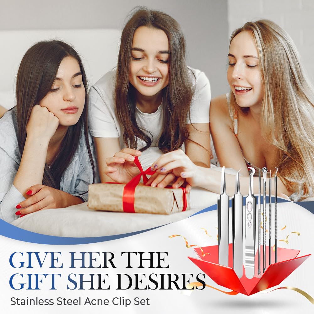 Medical Grade Stainless Steel Blackhead Remover Tools Extraction Kit, Professional Blackhead/Whiteheads/Milia/Pimples Remover for Face (9PCS with 15x Magnifier)