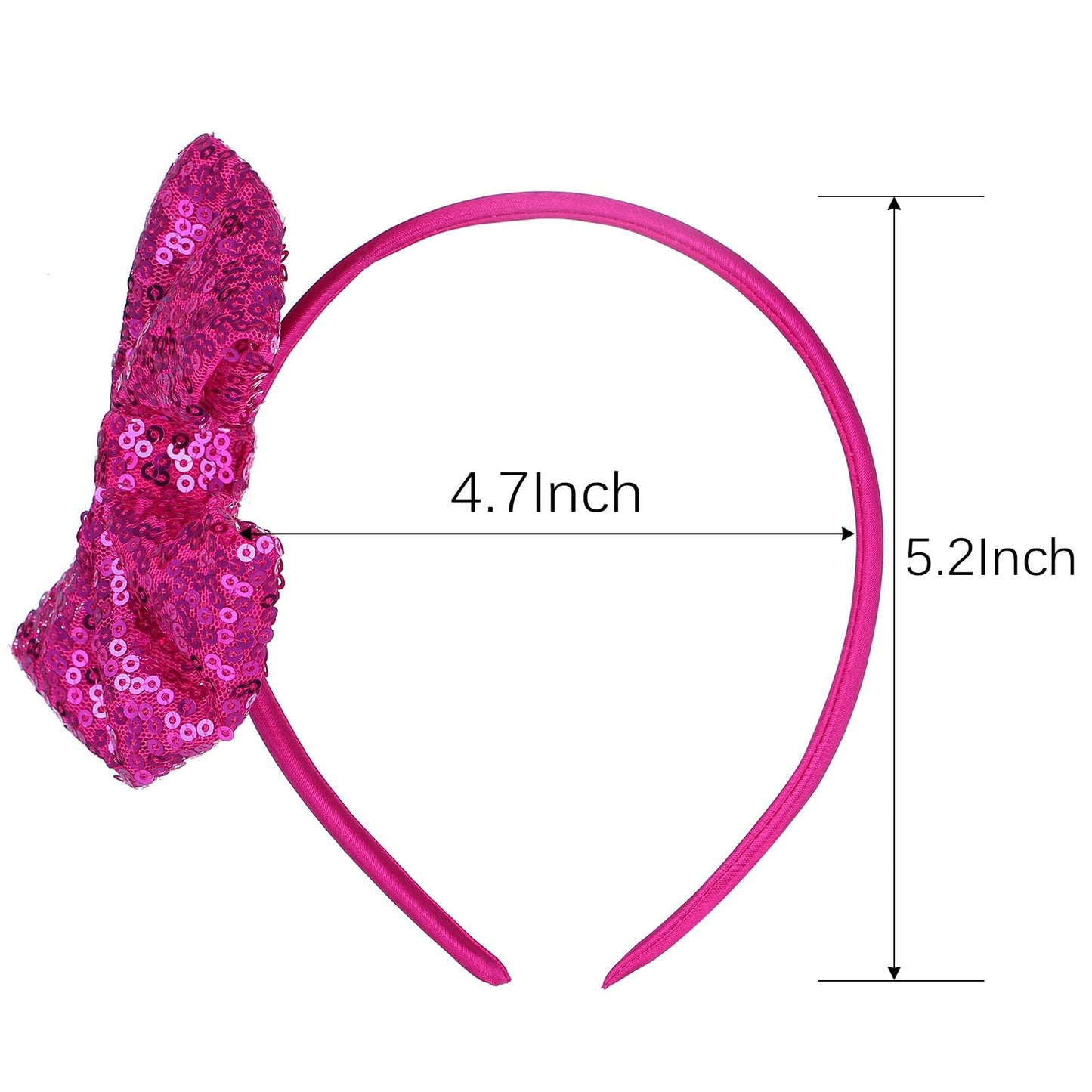 Kiszu Sparkly Sequin Hair Bow Headbands Fashion Glitter Cute Boutique Ribbon Bows for Girls, Kids, and Women (Hot Pink)