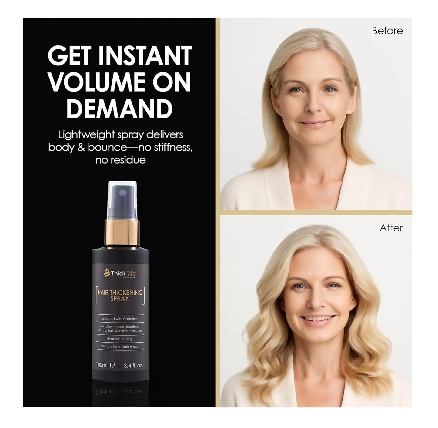 ThickTails Hair Thickening Spray - Instant Volume & Fuller Hair for Fine or Thinning Hair | 3.4 fl oz