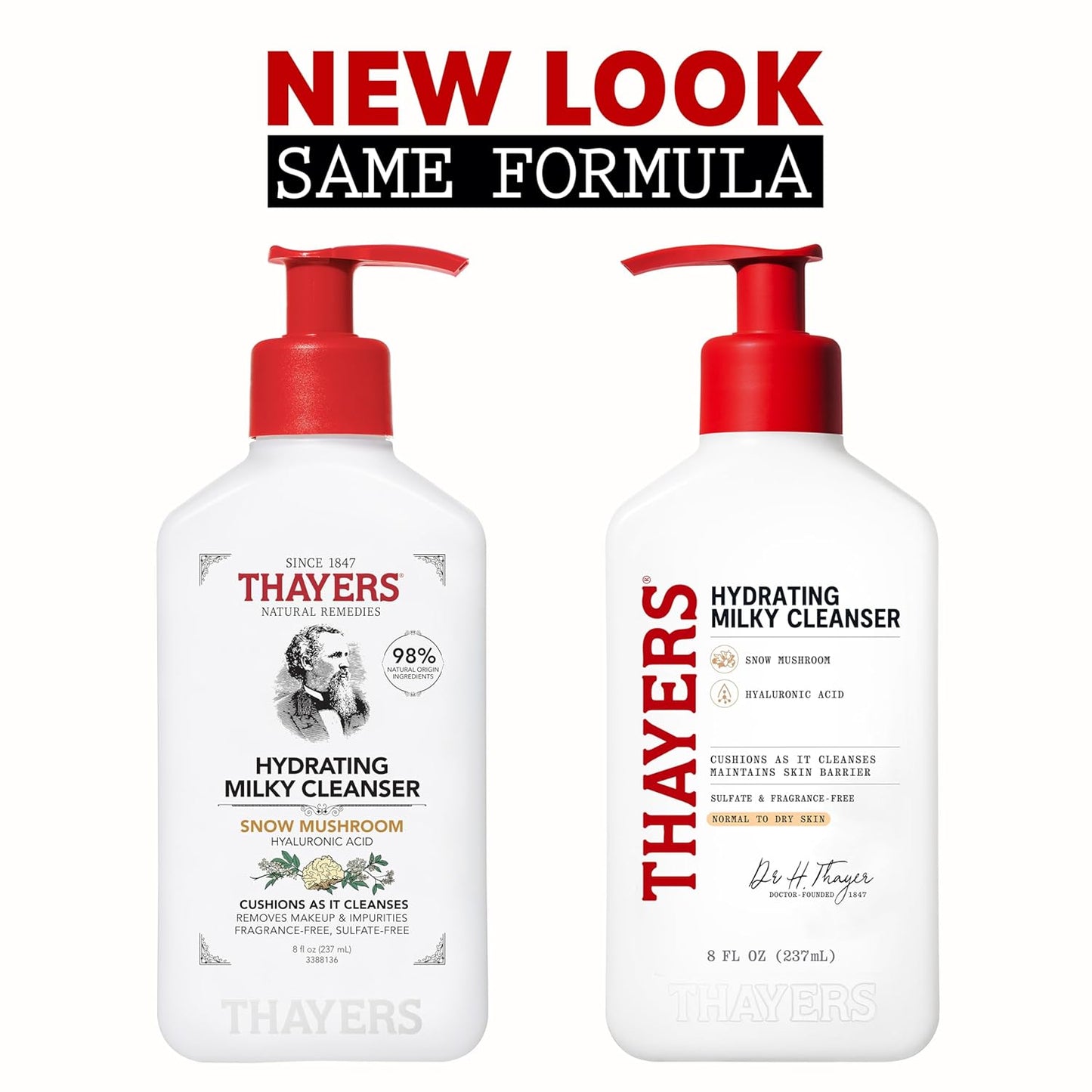 Thayers Milky Hydrating Face Cleanser - Gentle Facial Wash with Snow Mushroom & Hyaluronic Acid | 8 Fl Oz