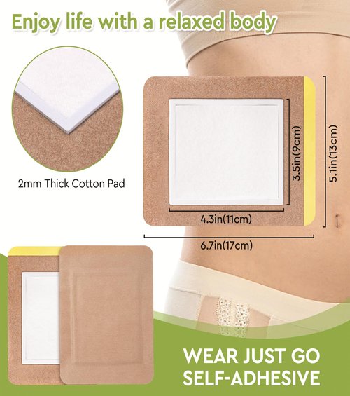 STFOCE 20pcs Castor Oil Pack Wrap, Portable Self-Adhesive, Disposable Castor Oil Pack Organic Cotton for Stomach, Liver, Belly & Entire Body, No Leaks, No Irritation, Stick Overnight (Kahaki)