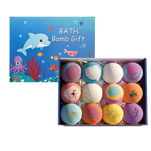 12-Piece Bath Bomb Gift Set for Kids with Surprise Inside, Natural Organic Fizzy Bubbles with Ocean Animal Toys, Gentle Bath Fizzies for Sensitive Skin, Fun Easter Birthday Gift for Girls Boys