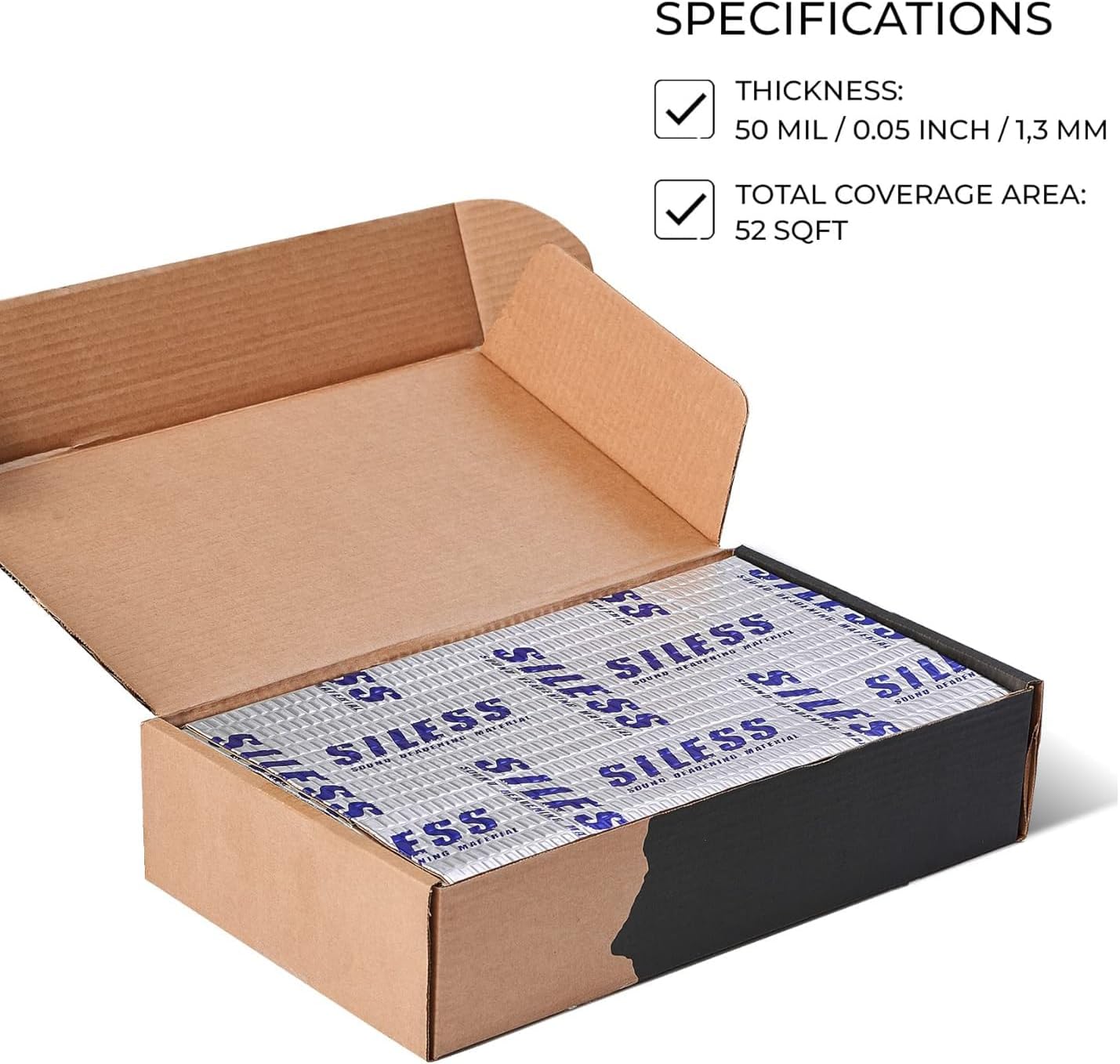 Siless Car Sound Deadening Mat - 50 Mil Butyl Noise Insulation & Vibration Dampening (52 Sq Ft)