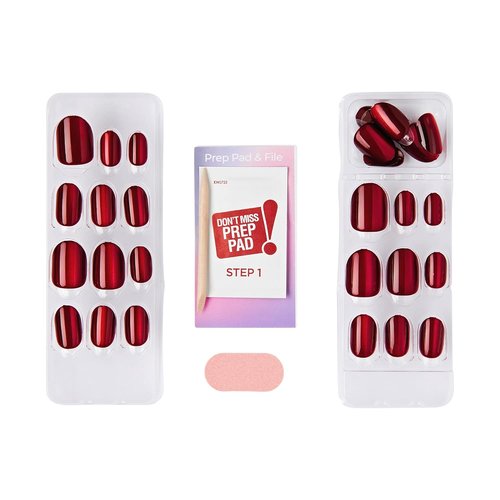 Kiss Impress No Glue Mani Press On Nails - ColorFX 'Hidden Gem' Red, Short Oval Shape, 30 Nails & Accessories