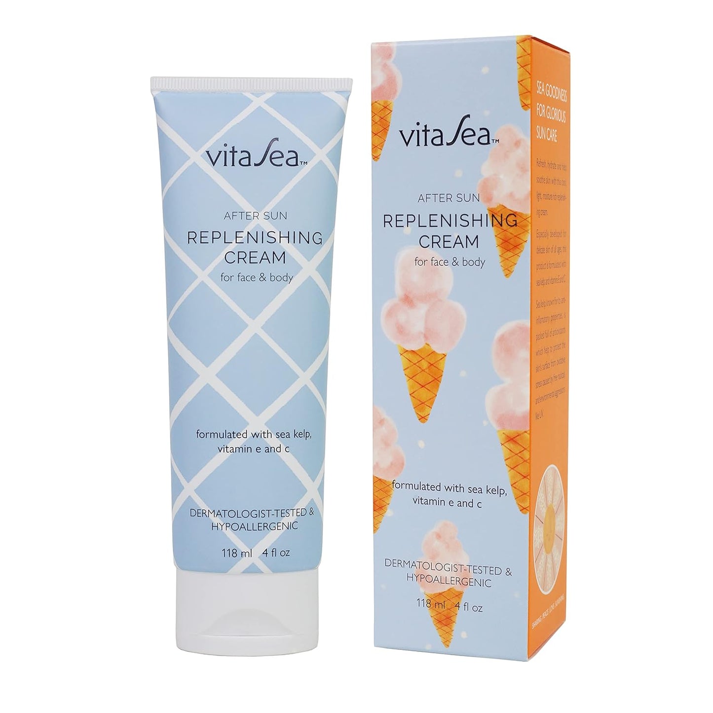VitaSea After Sun Replenishing Cream - Hydrate & Soothe Heat-Exposed Skin | Fast-Absorbing Vegan Formula, 4 Fl Oz