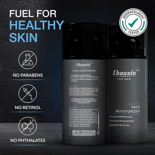 Chassis 360 All-In-One Face Moisturizer - Hydrating Men's Lotion with Vitamin C & Niacinamide - 3.4 Fl Oz