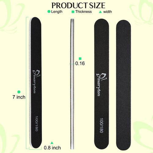 Maryton Nail File 100/180 Grit Emery Boards for Nails 12 PCS Professional Double Sided Washable Nail Files Kit for Acrylic Nails DIY Salon Use (Black)