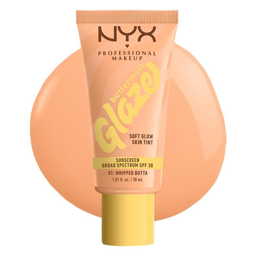 NYX Professional Makeup Buttermelt Glaze Skin Tint - Soft Glow Finish with SPF 30, 12HR Wear, 01 Whipped Butta