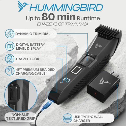 HUMMINGBIRD MK14 BeardMaster - Premium Cordless Beard Trimmer with 20 Length Settings & LED Display