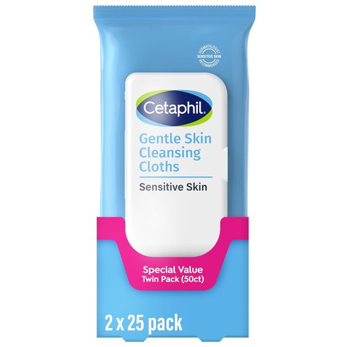 Cetaphil Face & Body Wipes - Gentle Cleansing Cloths for Sensitive Skin | 50 Count Twin Pack