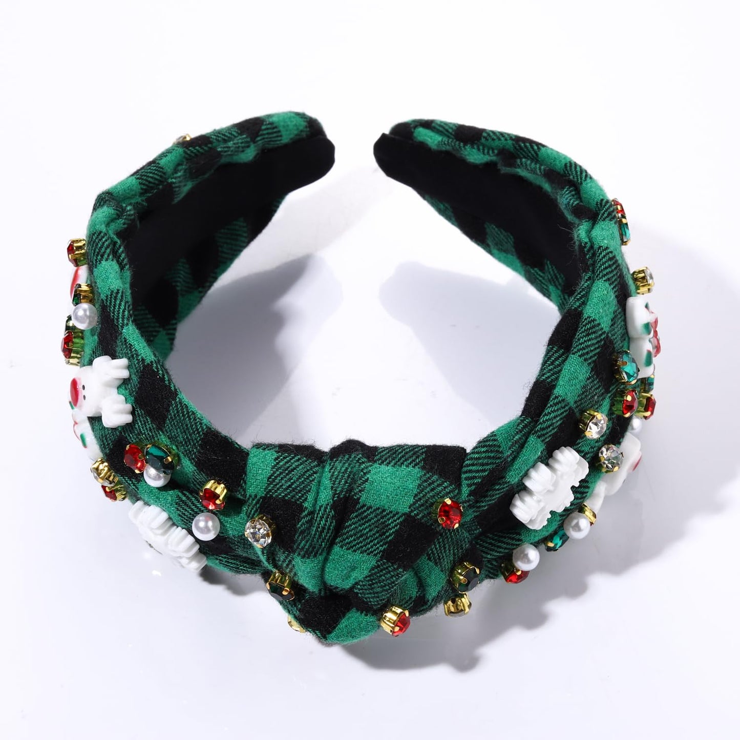 Christmas Holiday Headband for Women Christmas Accessories Cute Reindeer Snowflake Candy Cane Knotted Headband Red Green Beaded Rhinestone Pearl Wide Top Knot Headband Xmas Plaid Hairband Gifts