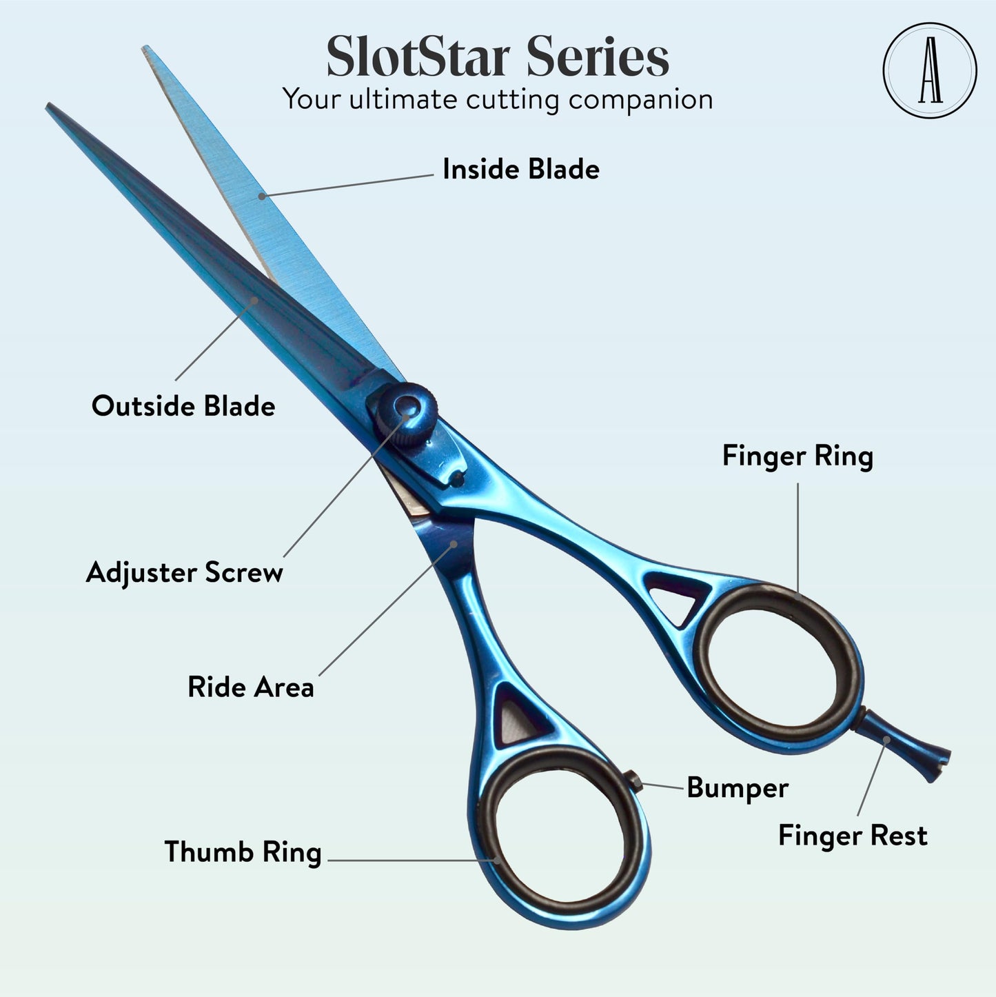 ANDUSTRIAL - Professional Hair Cutting Scissors/Shears For Men/Women/Home/Salon - Premium High Carbon Steel Quality - Smooth And Sharp - Double Notch - 6 Inch, Blue