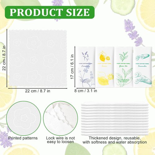 Moist Cotton Towels - Individually Wrapped Refreshing Towelettes | 100 Count in Lavender, Green Tea, Lemon & Cucumber