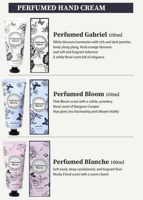 MIRACLAIR Perfumed Hand Cream Set - Long-Lasting Moisturizing & Wrinkle Care | 3 Scents, 100ml Each