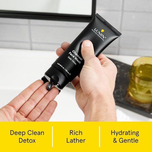 Lumin Charcoal Face Wash for Men - Daily Detox Cleanser & Hydrating Exfoliant | 3.4oz, Refreshing for All Skin Types
