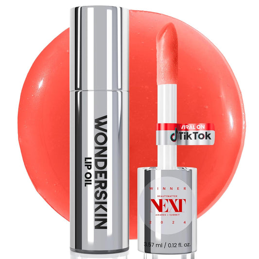 Wonderskin Lip Oil Rehab Serum - Hydrating Tinted Lip Oil for Women | Non-Sticky Bright Red Tint (Flirt)