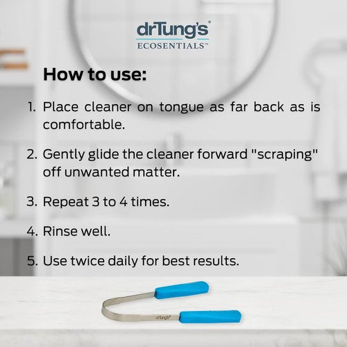 DrTung's Stainless Steel Tongue Scraper - Effective Breath Freshener with Comfort Grip Handle | Travel Case Included
