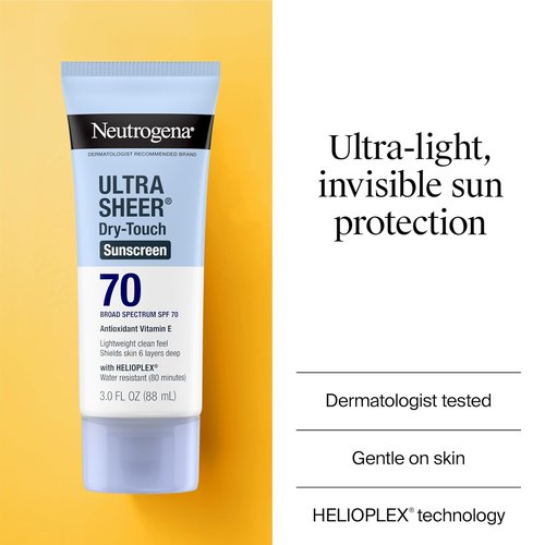 Neutrogena Ultra Sheer Sunscreen - SPF 70 Broad Spectrum UVA/UVB Protection | Lightweight & Water-Resistant, 3 fl. oz (Pack of 3)