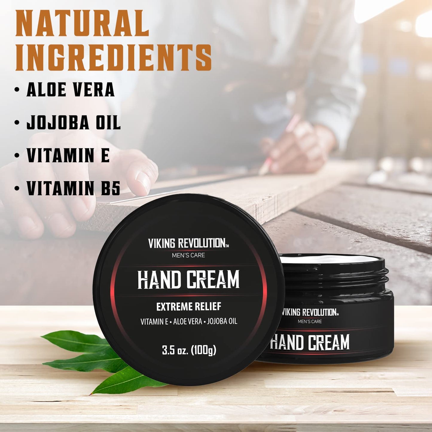 Viking Revolution Men's Hand Cream - Aloe Vera & Vitamin E Repair for Dry, Cracked Hands (3.5oz)