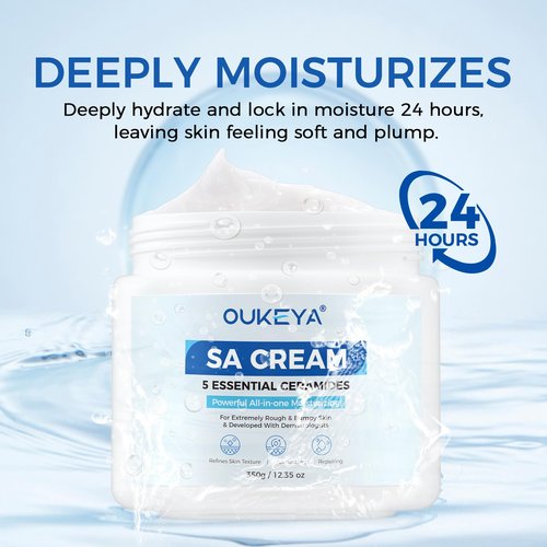 OUKEYA SA Cream for Rough & Bumpy Extremely Dry Skin with 5 Kinds of Ceramides & Salicylic Acid,Exfoliating Moisturizing Body Lotion with Long-Lasting Moisture,12.35 oz