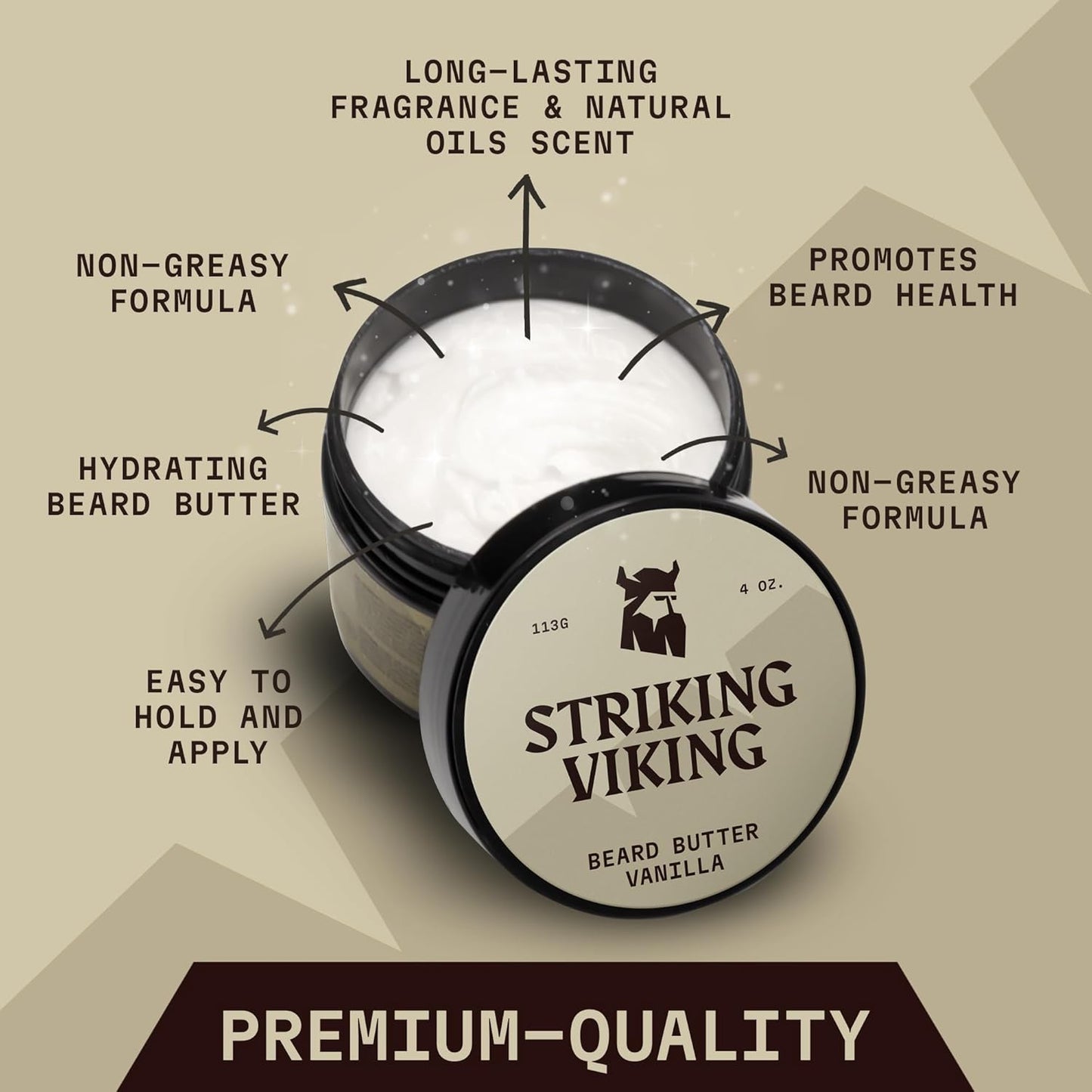 Striking Viking Beard Butter - Non-Greasy Hydrating Moisturizer With Natural Ingredients | Vanilla, 4oz