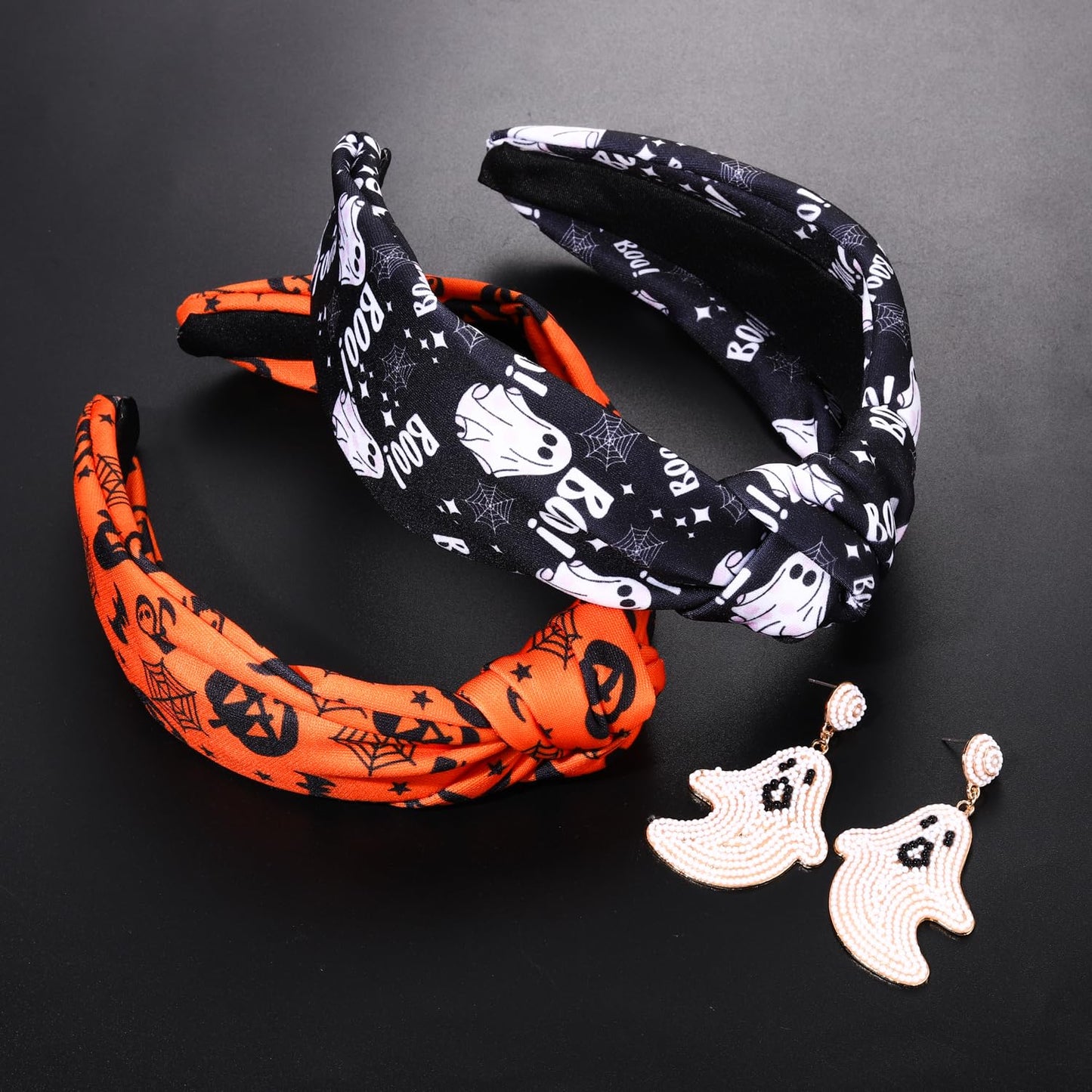 PHALIN Halloween Headband for Women Halloween Accessories Printed Pumpkin Candy Corn Ghost Knotted Headband Halloween Outfits Accessory Holiday Party Gifts