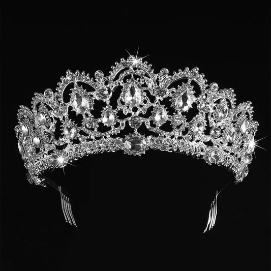 SNOWH Wedding Tiara Crowns for Bride - Royal Bridal Headpiece Rhinestone Princess Tiaras for Women, CZ Crystal Pageant Birthday Headbands Hair Jewelry with Comb, Silver+Clear