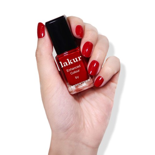 LONDONTOWN lakur Nail Polish - Chip-Resistant, Non-Toxic, Conditions & Hydrates Nails | Glossy Metallic Shimmery Red, .4 Fl Oz