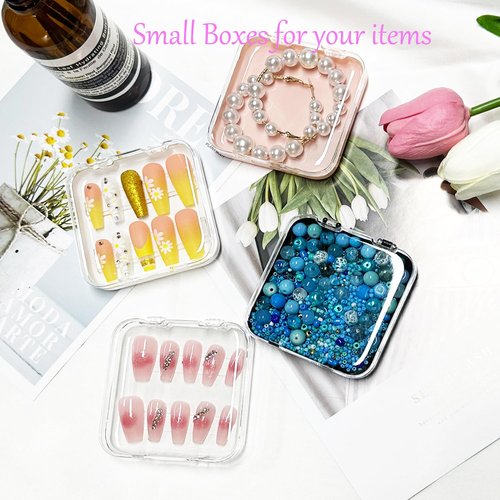 12pcs Press on Nail Storage Box with 60 Pcs Adhesive Double Sided Tape Clear Acrylic Nail Display Box Artificial False Nail Box Organizer Fake Nail Case Transparent Nail Packaging Boxes for Nail Salon