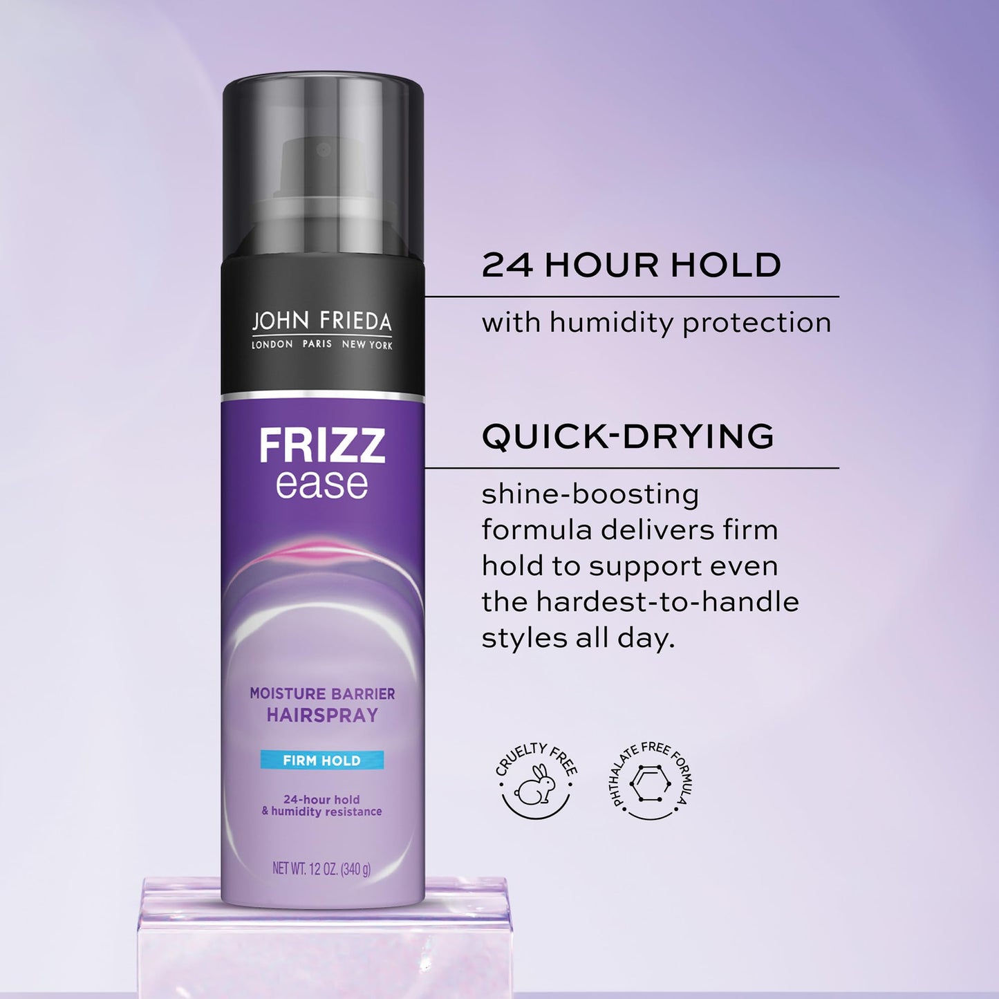 John Frieda Anti Frizz, Frizz Ease Firm Hold Hairspray, Anti-Humidity Spray for Hair, for 24-hour Hold, 12 Oz, Pack of 2