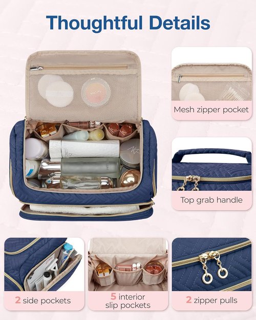 BAGSMART Travel Toiletry Bag, Large Wide-open Travel Bag for Toiletries, Makeup Cosmetic Travel Bag with Handle, Navy-Large