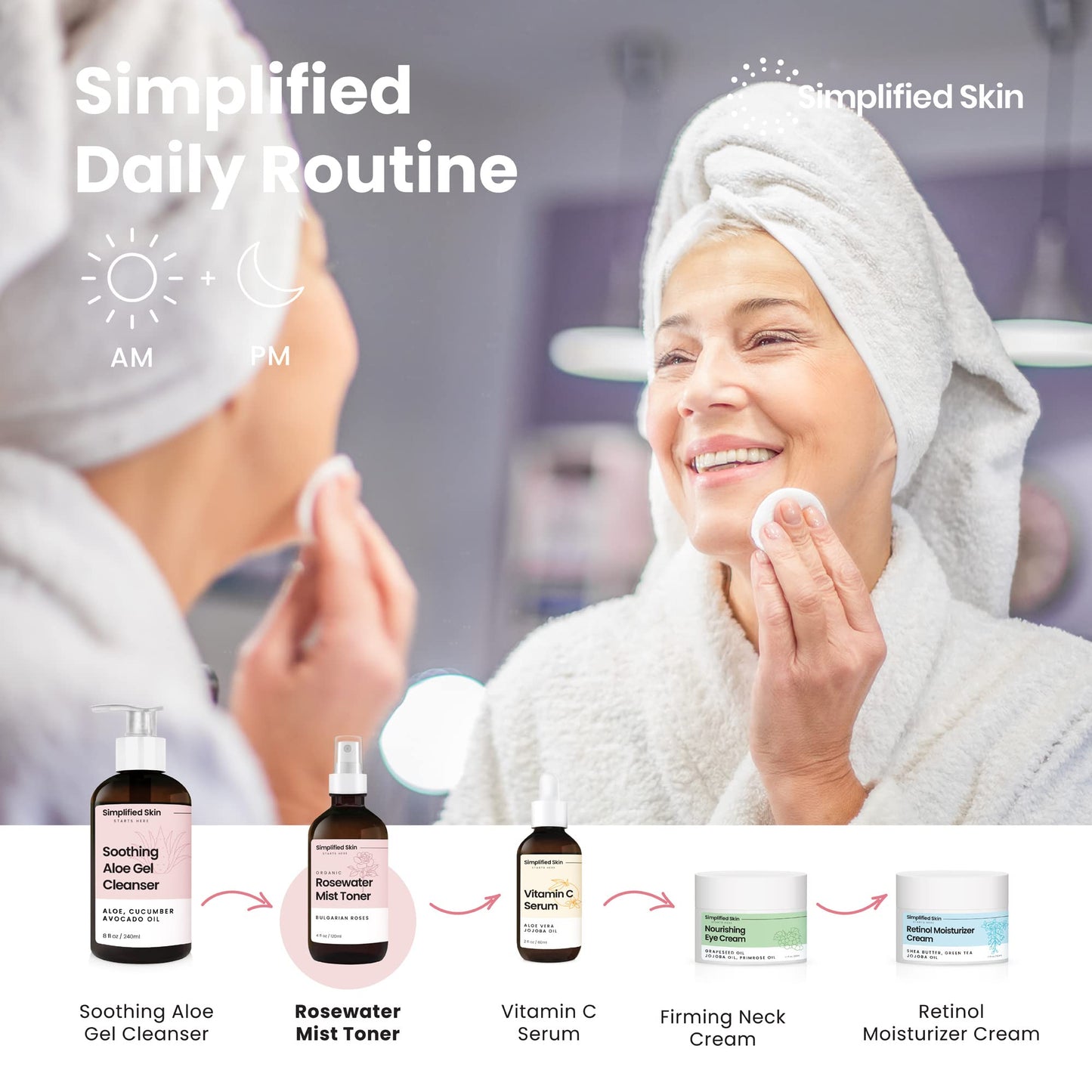 Rose Water Spray for Face & Hair - 100% Natural Organic Face Toner - Alcohol-Free Makeup Remover - Anti-Aging Self Care Beauty Mist - Hydrating Rosewater Refill - 8 Oz