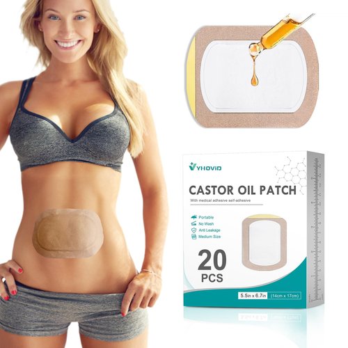 20pcs Castor Oil Patches, Castor Oil Pack Wrap for Liver, Stomach, Belly Button, Disposable Organic Cotton Caster Oil Pads, Portable Anti Leakage No Wash