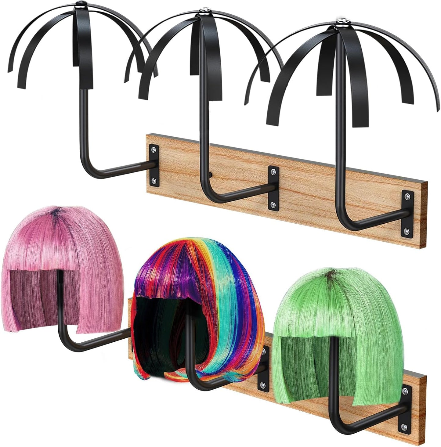 6 Pcs Hanging Wig Stand for Multiple Wigs, Durable Wall Mounted Wig Hanger Holder,Wig Holder for Multiple Wigs,Hanging Wig Holder for Display, Storage, Styling, Drying,Practice,Design (Black)