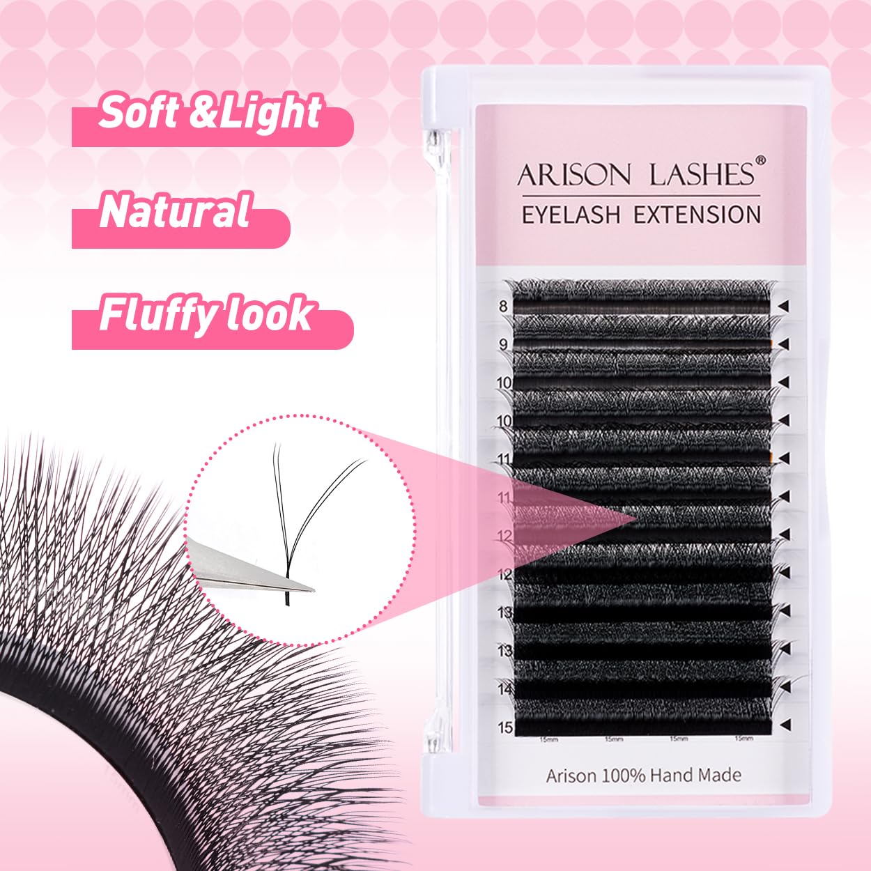 3D W Shape Eyelash Extension Natural Soft Volume 0.07mm D curl 15mm Premade Fans Faux Mink Matte Black Cluster 12 rows