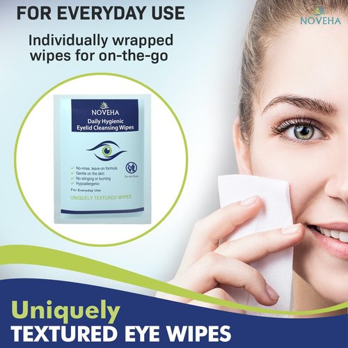 NOVEHA Daily Eyelid & Lash Wipes - 60 Individually Wrapped Refreshing Wipes for Blepharitis & Itchy Eyes