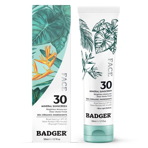 Badger Zinc Oxide Face Sunscreen SPF 30 - Lightweight, Matte Finish, Vegan & Water Resistant | 1.7 fl oz