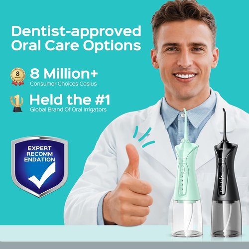 COSLUS Water Flosser - 2-Pack C30 Dental Pick Set with 3 Modes & 8 DIY Levels for Sensitive Gums | Black & Green