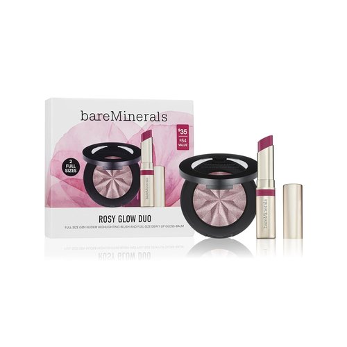 bareMinerals Rosy Glow Duo - Full Size Highlighting Blush & Dewy Lip Gloss-Balm | Limited Edition Makeup Gift Set