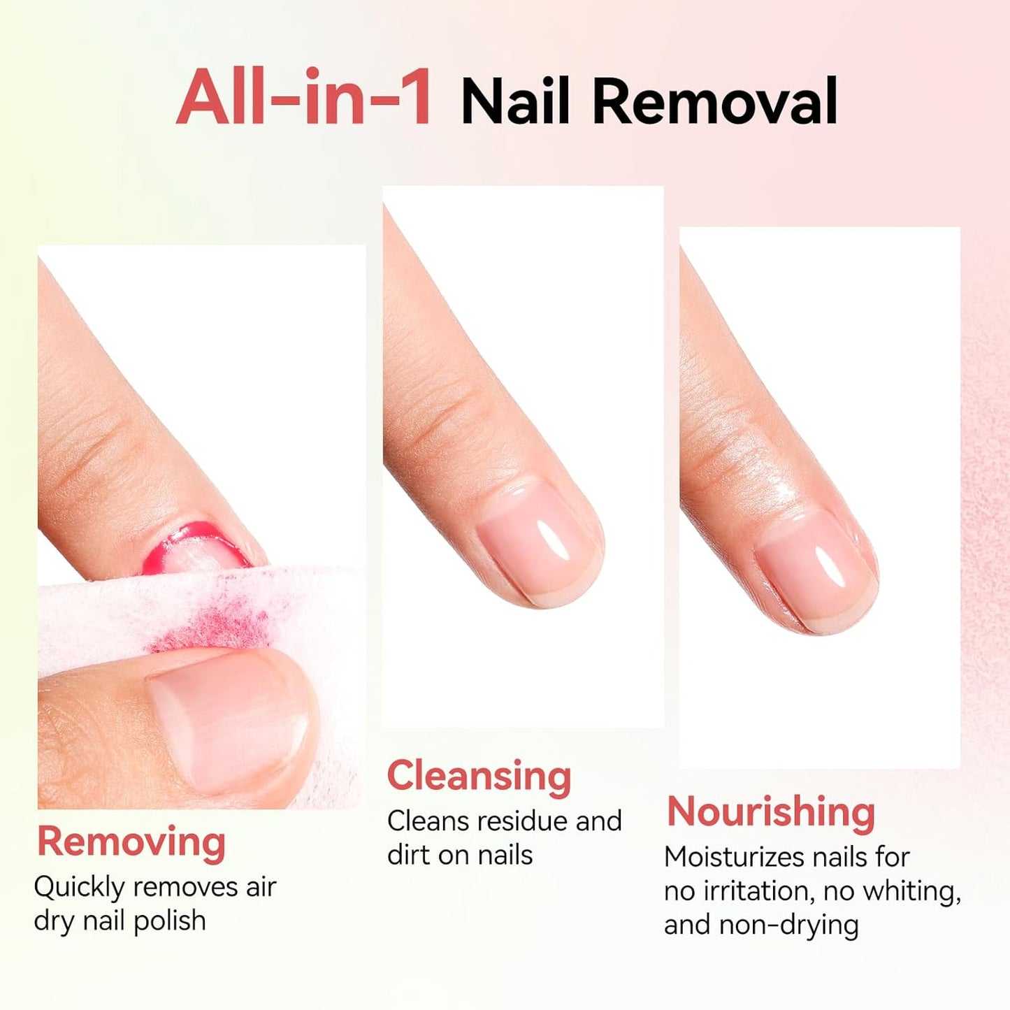 VE Nail Polish Remover Pads - 140 Non-Acetone Wipes | Quick 3-5s Removal | Moisturizing Watermelon Scent