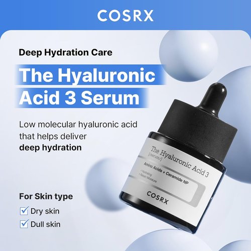 COSRX Pure Sodium Hyaluronic Acid 3% Serum - Hydrating & Moisture Boosting for Fine Lines | 0.67fl. oz/20ml